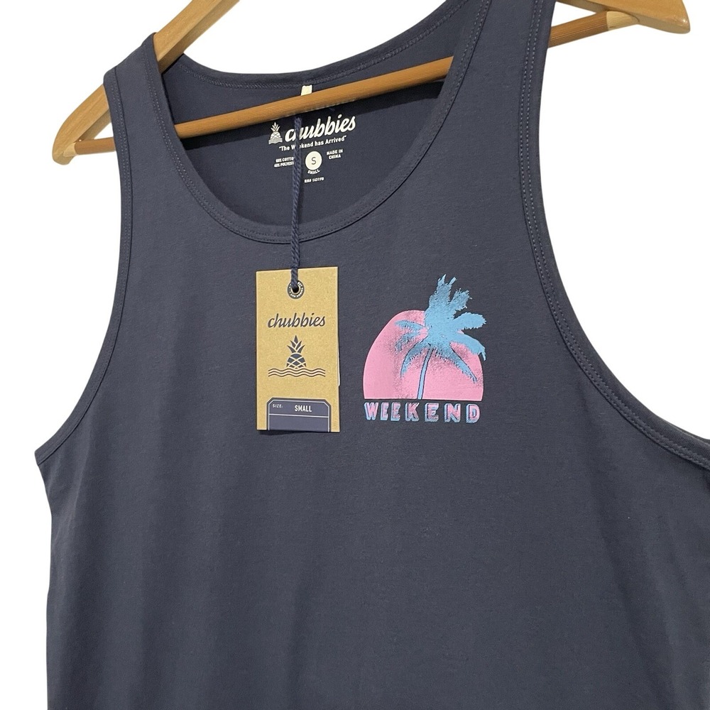 Chubbies Mens Tank Top Size S Navy Palm Tree Sunset Weekend Graphic Tee - Picture 4 of 7